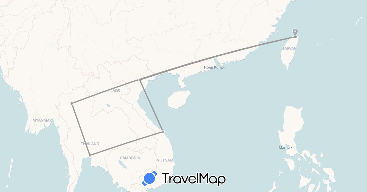 TravelMap itinerary: driving, plane in Thailand, Taiwan, Vietnam (Asia)